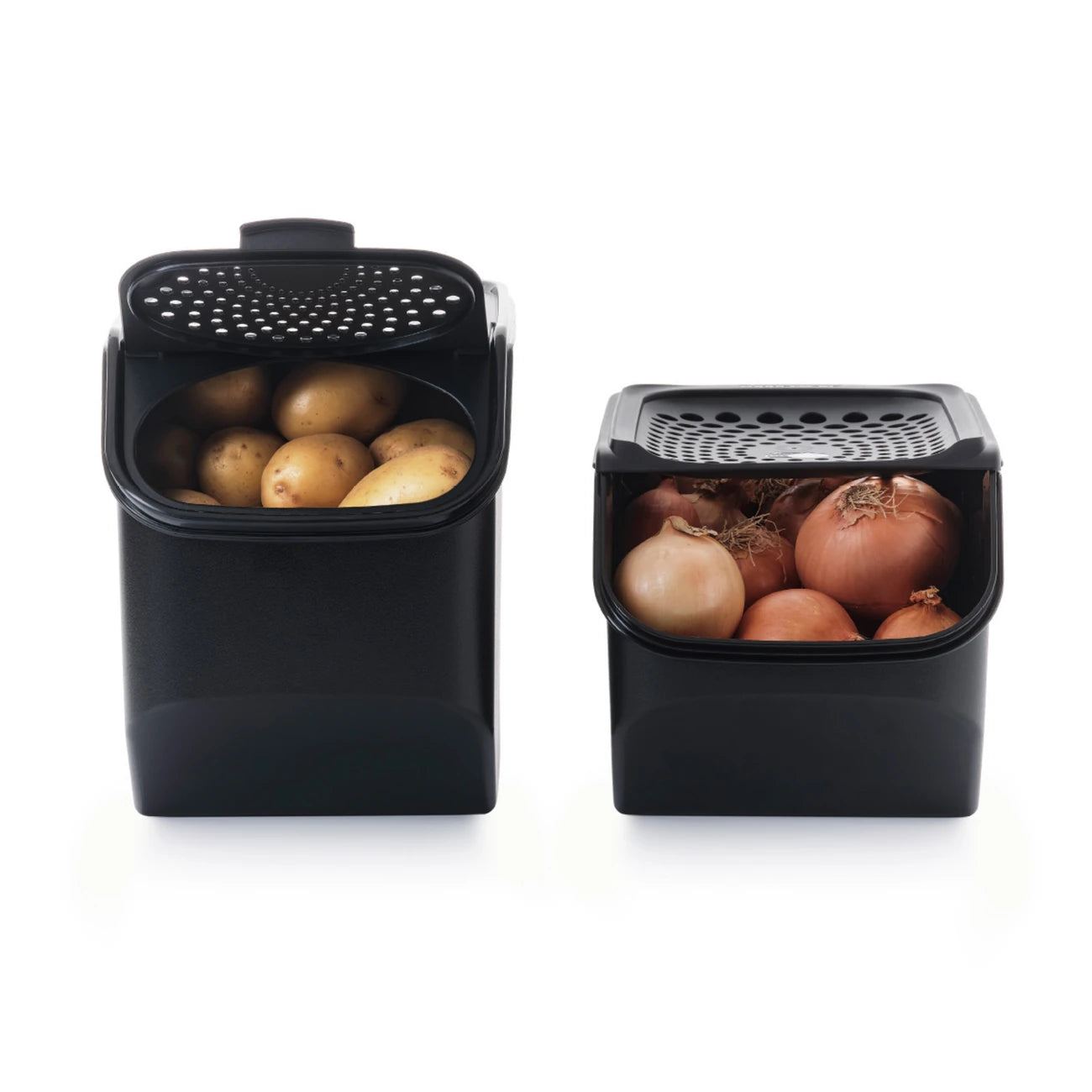 Zwiebel Lager von der Marke Tupperware / in der Farbe Schwarz / Lebensmittel Lager für Knoblauch und Zwiebeln / Optimales Klima dank Lüftungslöchern / Platz für 3,2 Kg / Hier direkt online kaufen