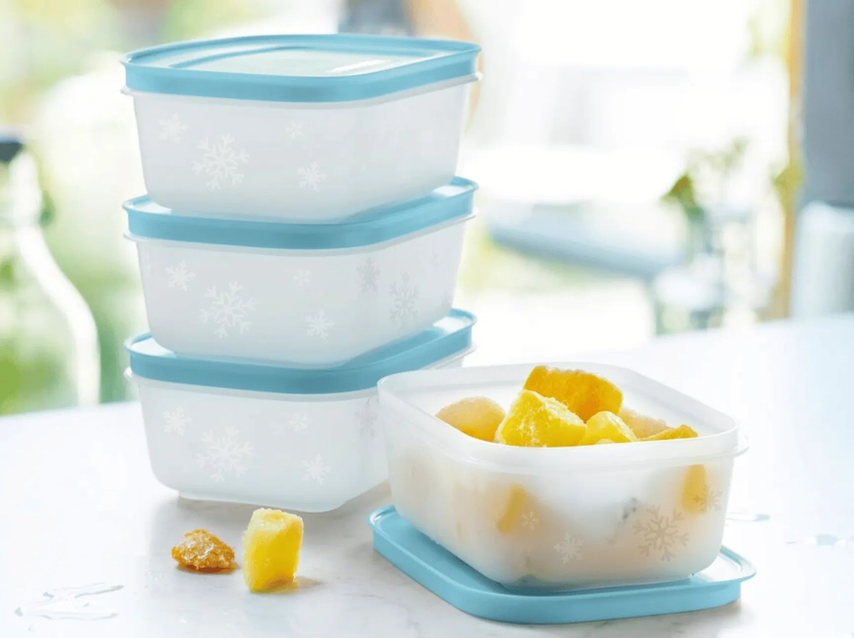 Eis Kristall Gefrierbehälter Set von der Marke Tupperware / 4 Dosen mit jeweils 450ml Inhalt / in der Farbe Blau / zum Einfrieren / Ideal für kleine Portionen / Hier direkt online kaufen