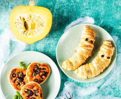 Bananen-Mumien und Mini-Spinnen-Pizzen