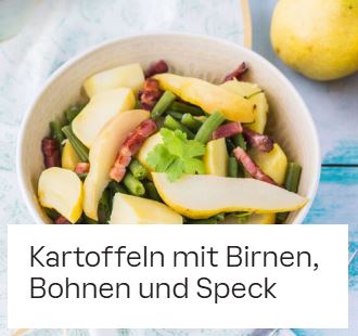 Kartoffeln mit Birnen, Bohnen und Speck