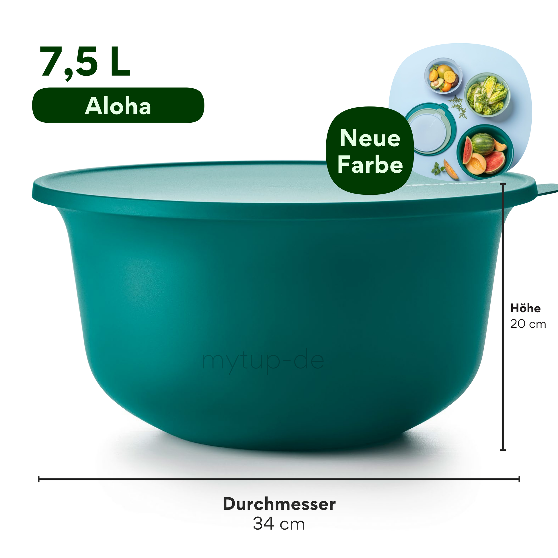 Aloha Schüssel 7,5l von der Marke Tupperware / in der Farbe Grün / Schüssel mit Luft & Wasserdichtem Deckel / Perfekt zum Mitnehmen & Servieren / Farbenfroh / Stapelbar / Hier direkt online kaufen