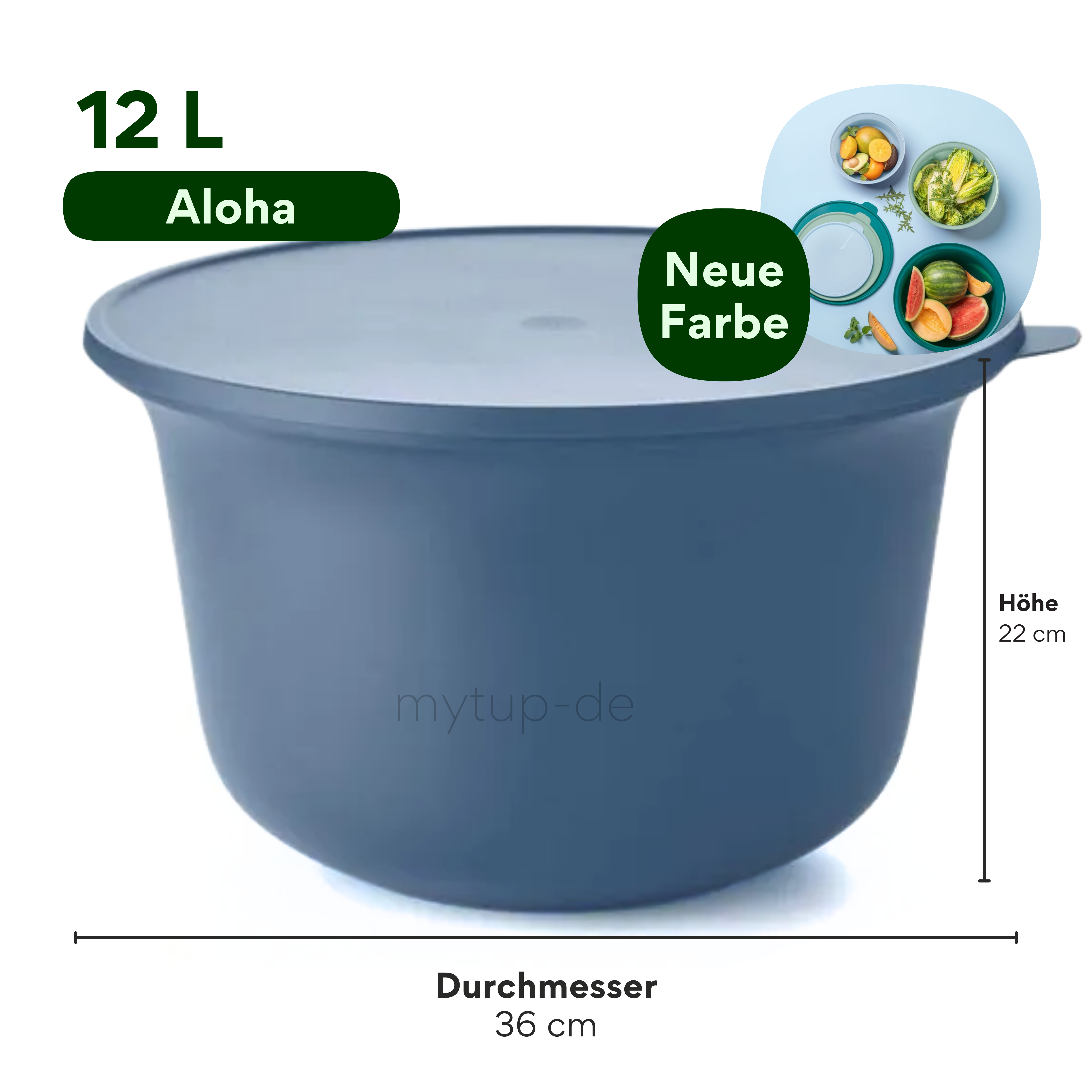 Aloha Schüssel 12l von der Marke Tupperware / in der Farbe Blau / Schüssel mit Luft & Wasserdichtem Deckel / Perfekt zum Mitnehmen & Servieren / Farbenfroh / Stapelbar / Hier direkt online kaufen 