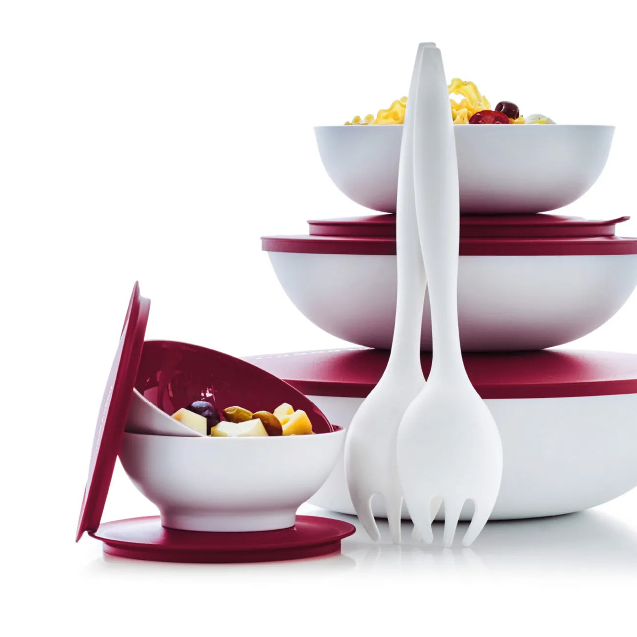 Allegra Desertschale 275ml von der Marke Tupperware / in der Farbe Rot / modular Stapelbar / flache, breite Form für Ideales Servieren / mit Luft und Wasserdicht schließendem Deckel / Frischhalten, Servieren, Aufbewahren / Dessertschüssel / Hier direkt online kaufen