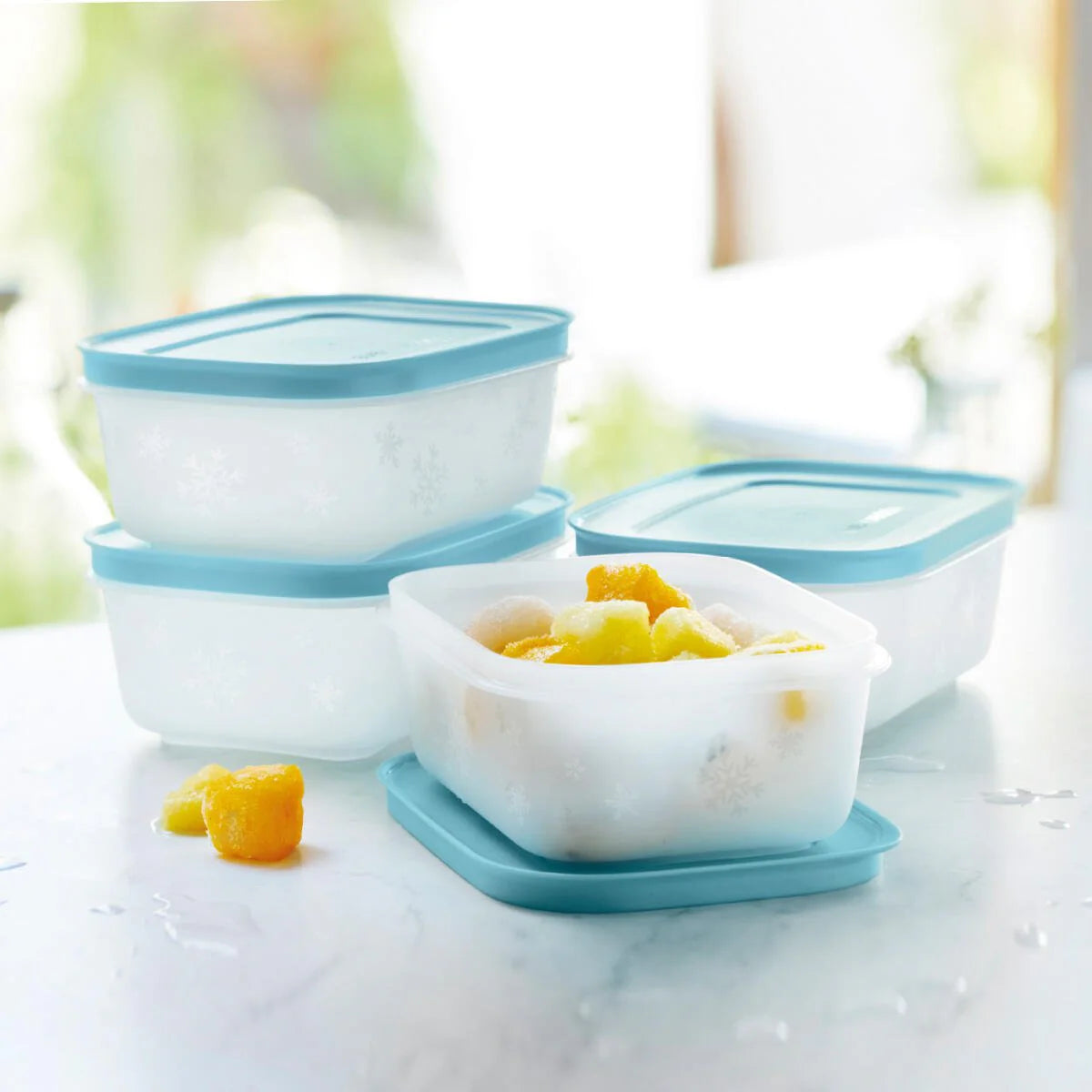 Eis Kristall Gefrierbehälter Set von der Marke Tupperware / 4 Dosen mit jeweils 450ml Inhalt / in der Farbe Blau / zum Einfrieren / Ideal für kleine Portionen / Hier direkt online kaufen