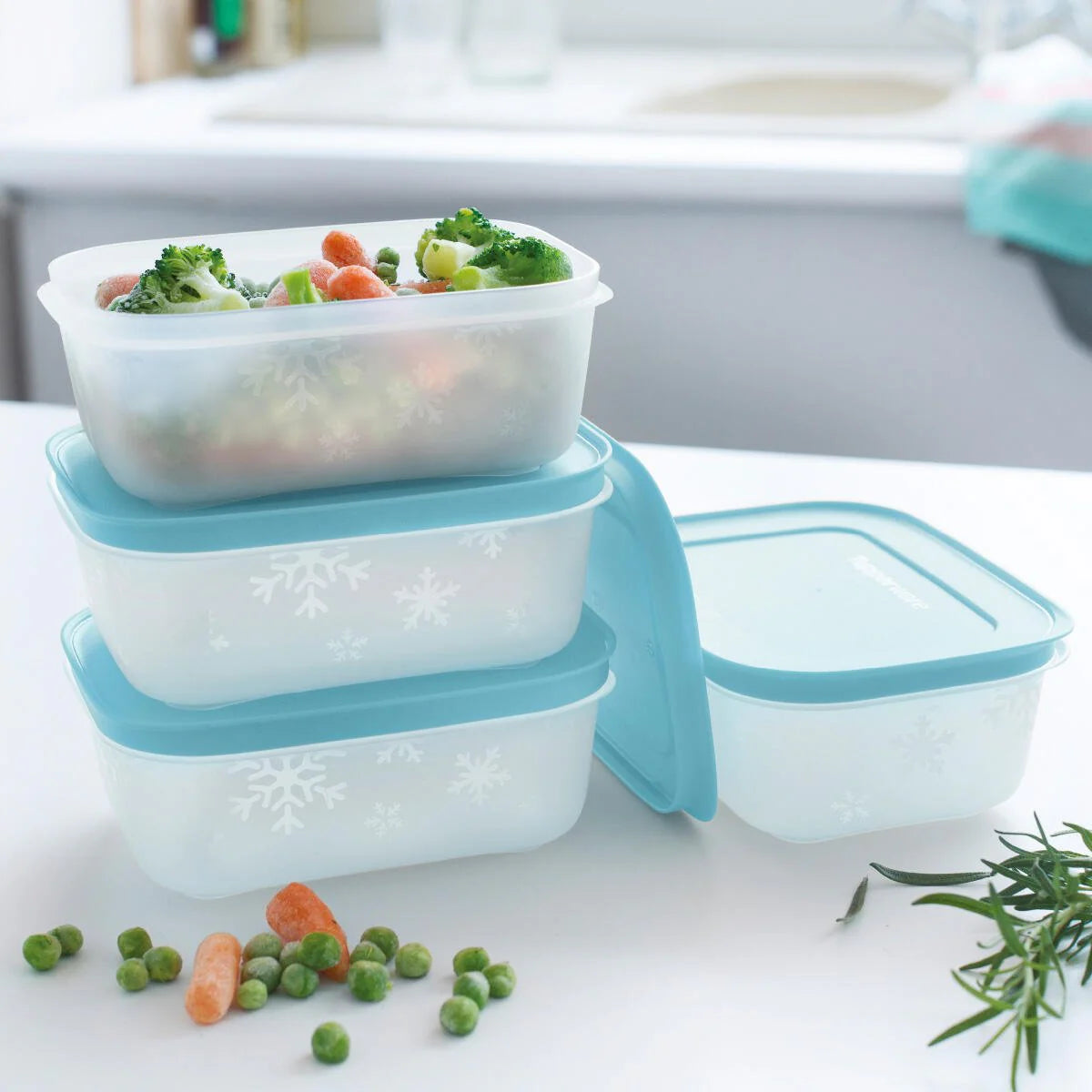 Eis Kristall Gefrierbehälter Set von der Marke Tupperware / 4 Dosen mit jeweils 450ml Inhalt / in der Farbe Blau / zum Einfrieren / Ideal für kleine Portionen / Hier direkt online kaufen