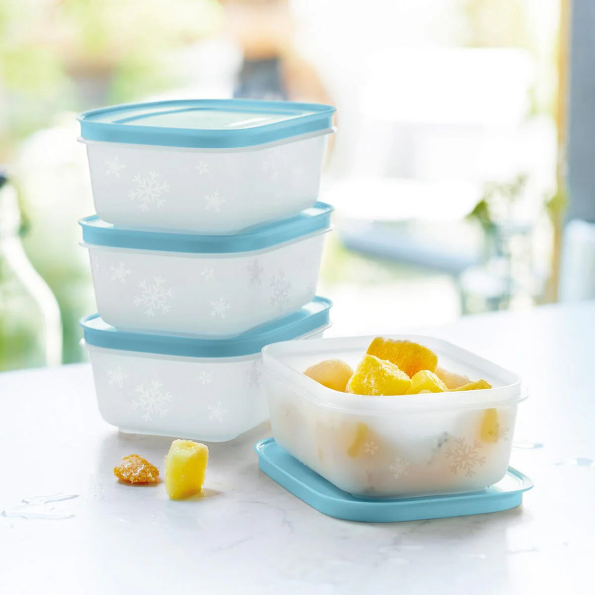 Eis Kristall Gefrierbehälter Set von der Marke Tupperware / 4 Dosen mit jeweils 450ml Inhalt / in der Farbe Blau / zum Einfrieren / Ideal für kleine Portionen / Hier direkt online kaufen