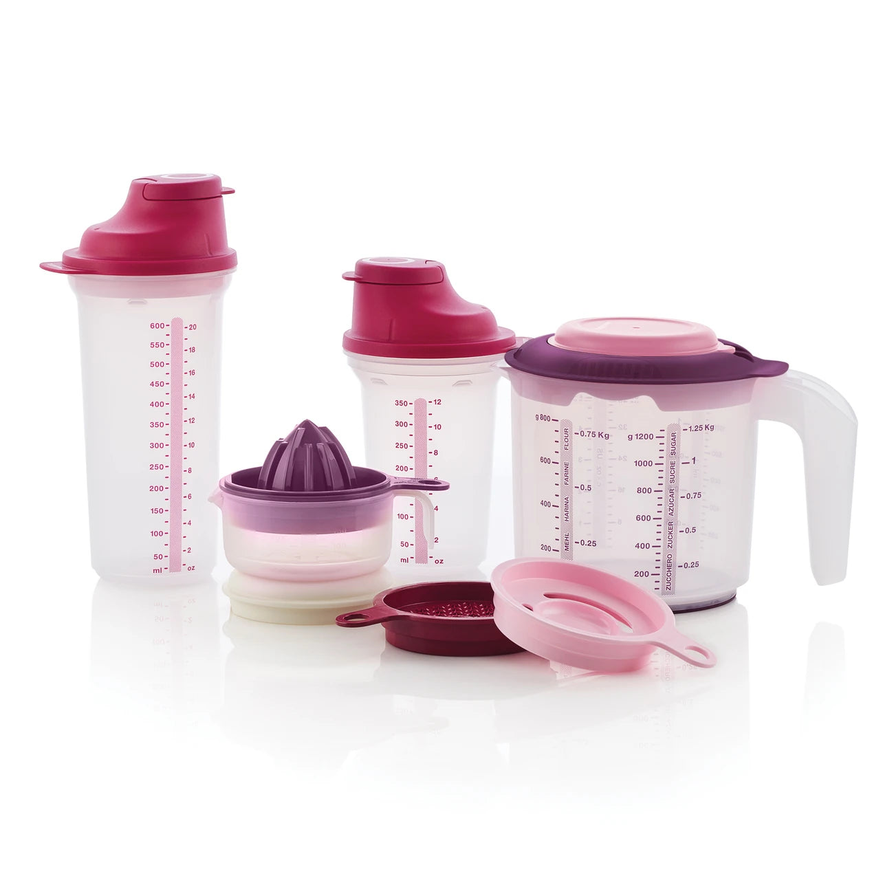 Shake- IT 600ml von der Marke Tupperware / in der Farbe Lila / zum Messen, Mixen und Shaken / mit integriertem Tropfschutz / Ideal kombinierbar mit dem Rühr Mix / Hier direkt online kaufen