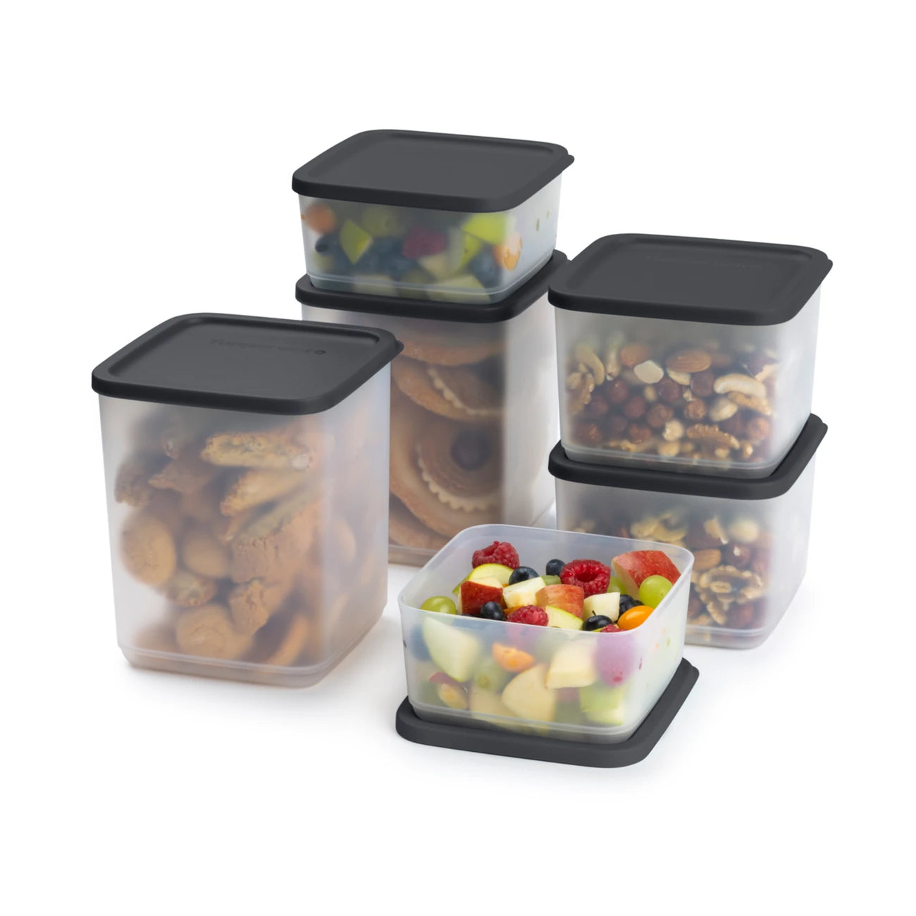 Cubix Quadratisch - Set (6) von der Marke Tupperware / 6 luft & Wasserdichte Behälter / Kühlschrankbehälter / Vorratsbehälter / Stapelbar / Hier direkt online kaufen