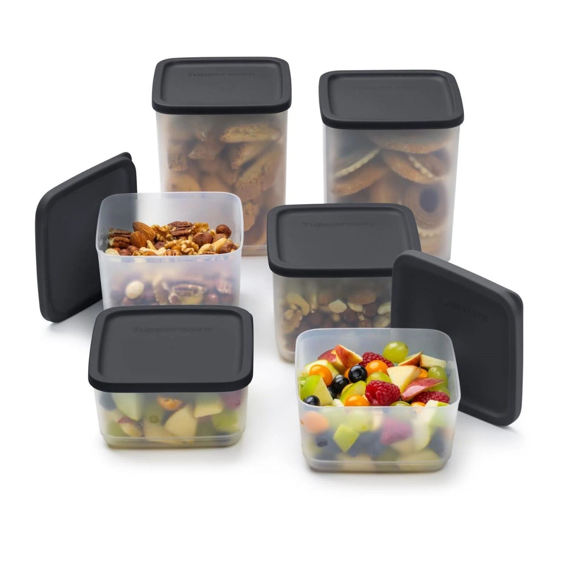 Cubix Quadratisch - Set (6) von der Marke Tupperware / 6 luft & Wasserdichte Behälter / Kühlschrankbehälter / Vorratsbehälter / Stapelbar / Hier direkt online kaufen