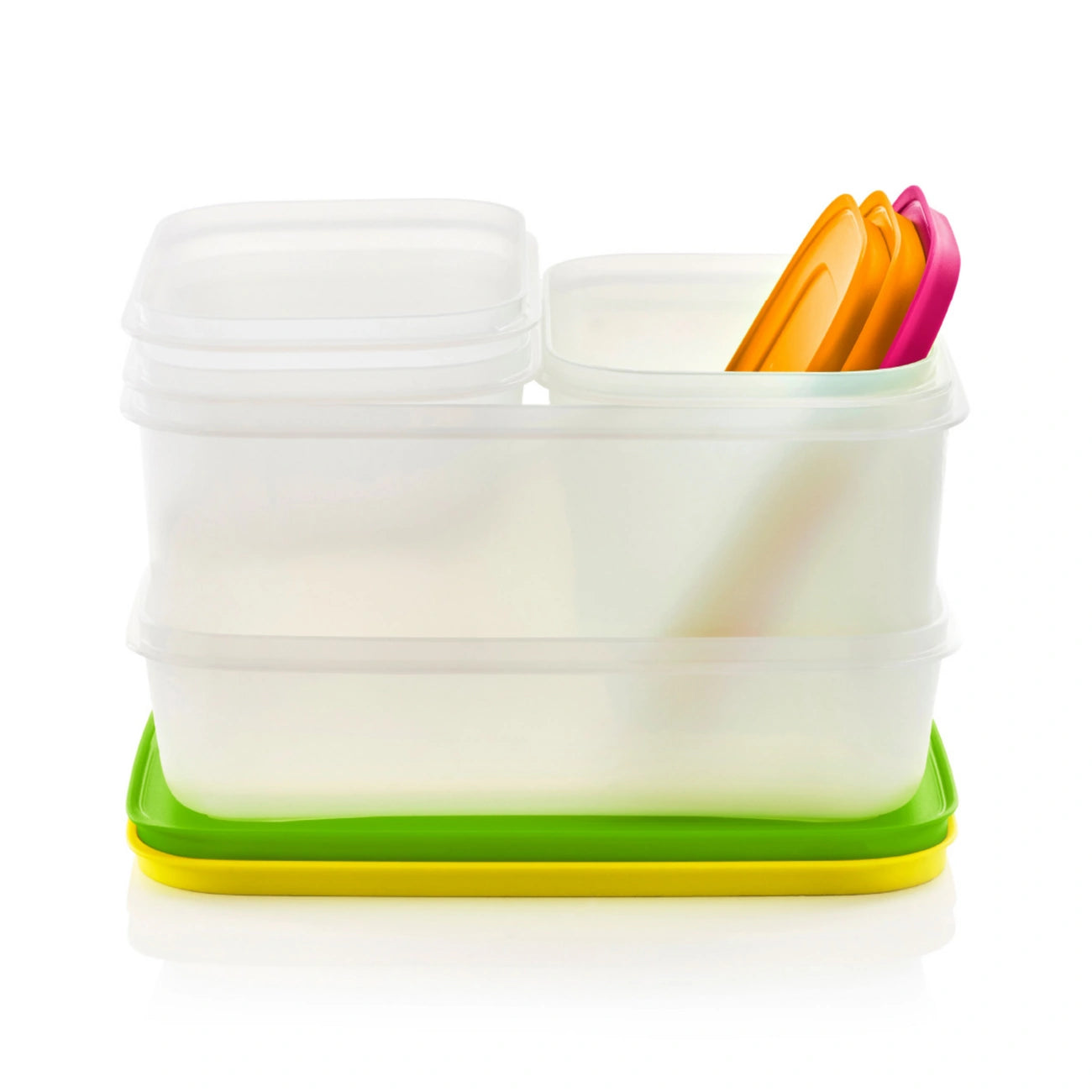Eiskristall-Set von der Marke Tupperware / 5 Gefrierbehälter / 1 L, 2x 1,1 L und 2x 450ml Behälter / platzsparend und modular Stapelbar / für bis zu -25° geeignet / vermeidet Gefrierbrand / Hier direkt online kaufen