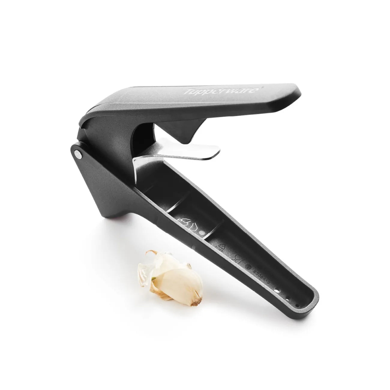 Knoblauchpresse Knobi-Star von der Marke Tupperware / Drei in Eins Küchenwerkzeug / zum Schälen und Pressen von Knoblauch / mit Kräuterentblätterungsfunktion / mit Ergonomischen Griff / Einfach zu Reinigen / Hier direkt online kaufen 