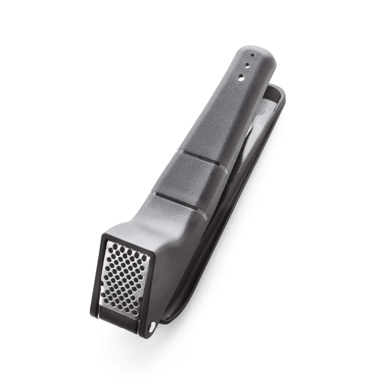 Knoblauchpresse Knobi-Star von der Marke Tupperware / Drei in Eins Küchenwerkzeug / zum Schälen und Pressen von Knoblauch / mit Kräuterentblätterungsfunktion / mit Ergonomischen Griff / Einfach zu Reinigen / Hier direkt online kaufen 