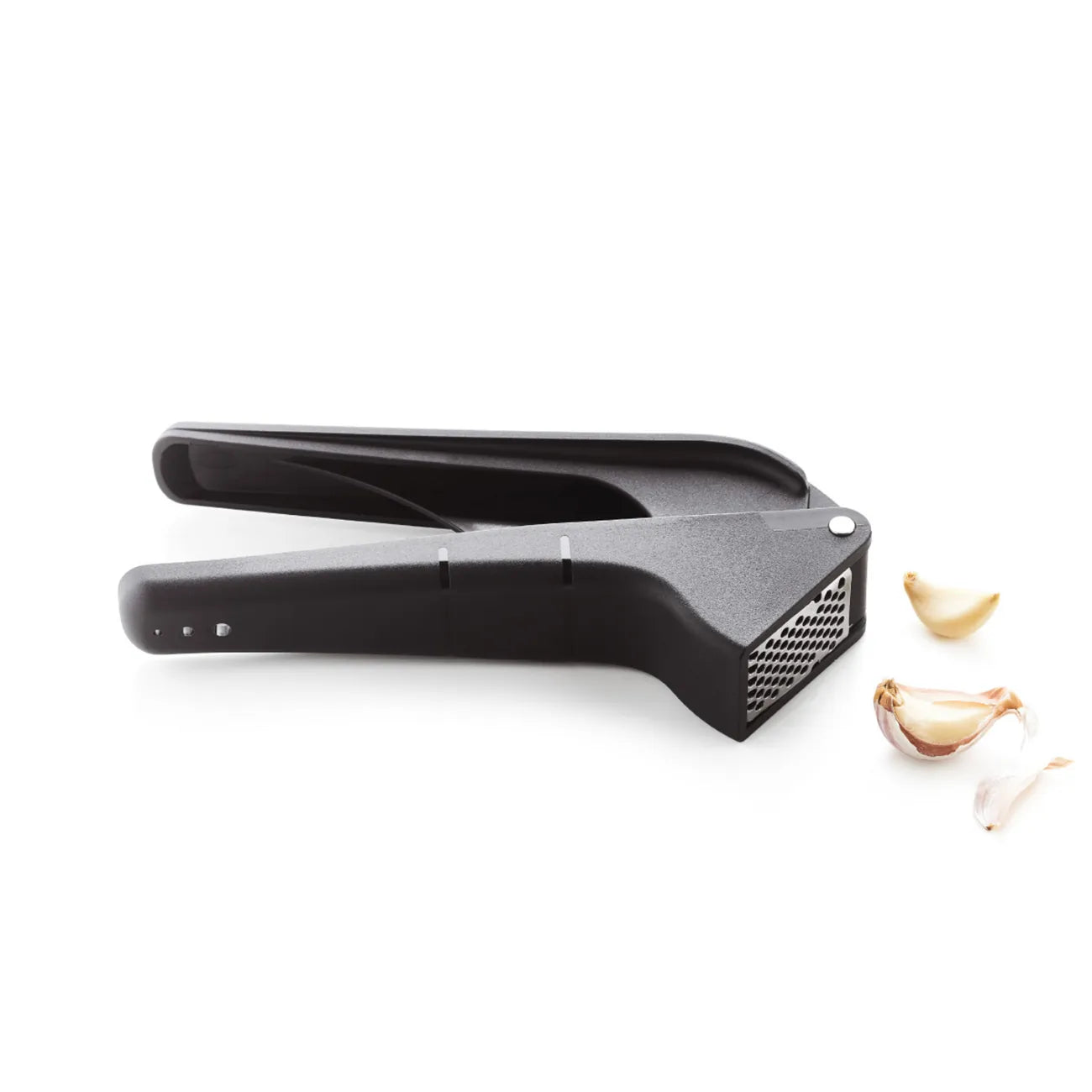 Knoblauchpresse Knobi-Star von der Marke Tupperware / Drei in Eins Küchenwerkzeug / zum Schälen und Pressen von Knoblauch / mit Kräuterentblätterungsfunktion / mit Ergonomischen Griff / Einfach zu Reinigen / Hier direkt online kaufen 