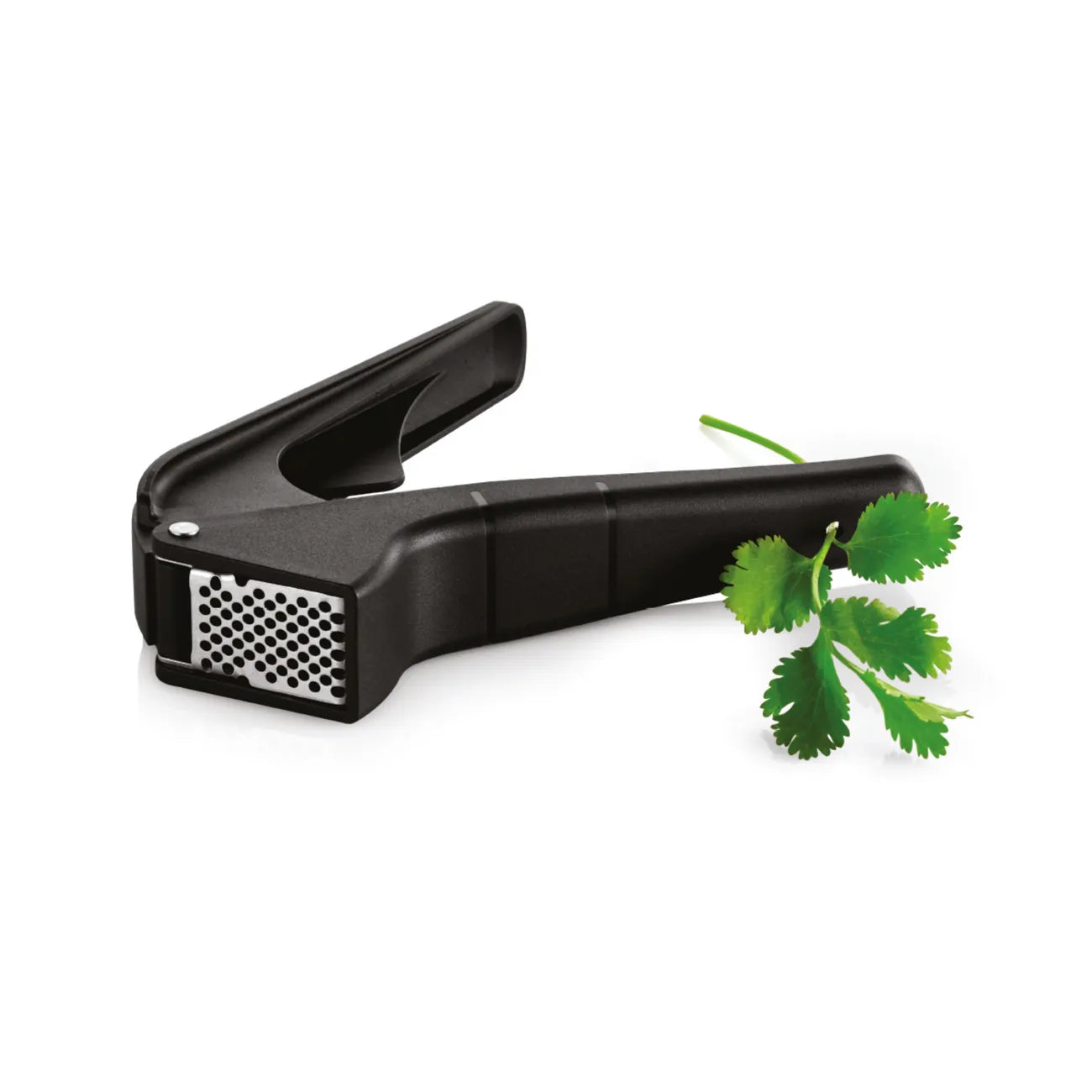 Knoblauchpresse Knobi-Star von der Marke Tupperware / Drei in Eins Küchenwerkzeug / zum Schälen und Pressen von Knoblauch / mit Kräuterentblätterungsfunktion / mit Ergonomischen Griff / Einfach zu Reinigen / Hier direkt online kaufen 