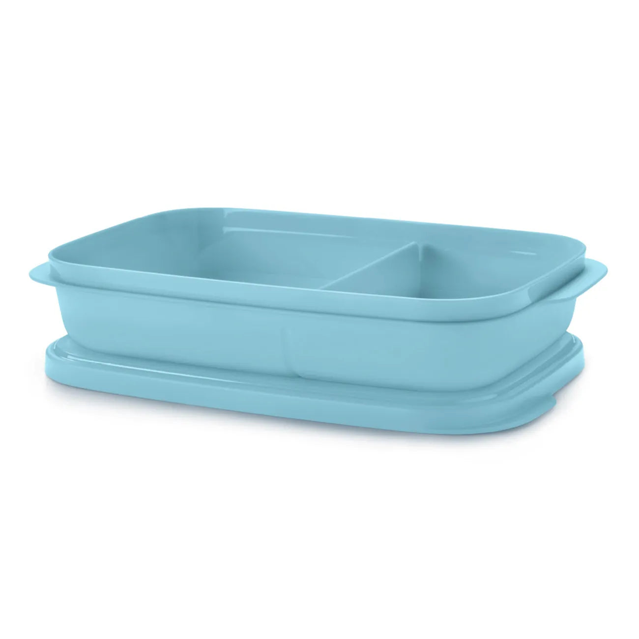 Eco Snackbox flach 590ml von der Marke Tupperware / in der Farbe Blau / Ideal für Unterwegs / mit zwei Praktischen Fächern / Hier direkt online kaufen