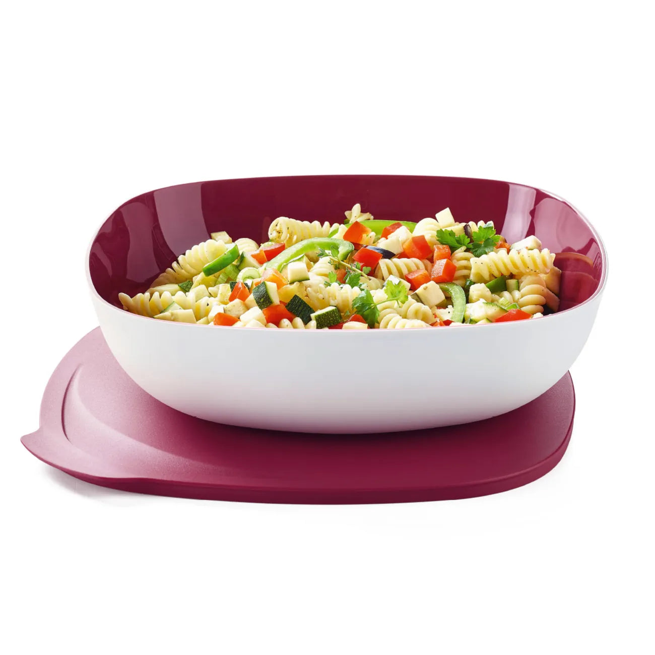 Allegra Schüssel 2,5 Liter von der Marke Tupperware / in der Farbe Rot / Servierschale mit Deckel / Ideal für Buffets, Picknick und Unterwegs / Luftdichtschließend / Modular Stapelbar / Hier direkt online kaufen 