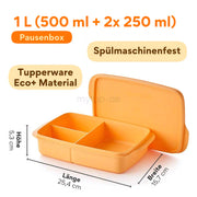 Eco+ Lunch Box / Pausen Box 1l von der Marke Tupperware / in der Farbe Orange / Spülmaschinenfest / mit Praktischen Unterteiler / Ideal fürs Pausenbrot / Hier direkt online kaufen 