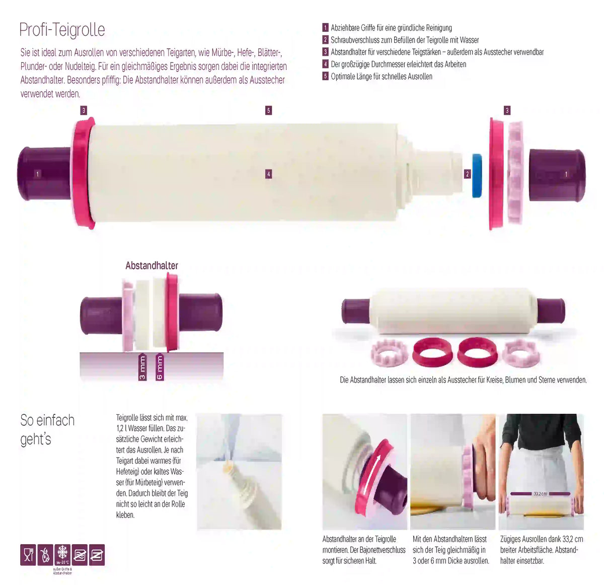 Tupperware Profi-Teigrolle mit Abstandshaltern