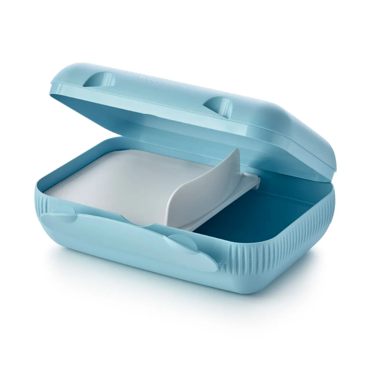 Eco Lunch Box von der Marke Tupperware / in der Farbe Hellblau / mit zwei Fächern / Ideal für die Pause / Brotbox Groß / Hier direkt online kaufen