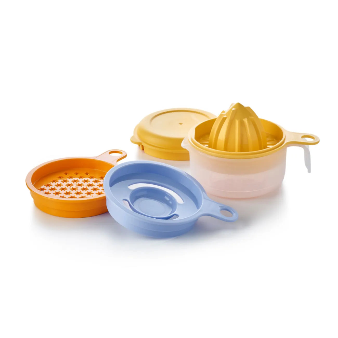 Küchenperle Bunt von der Marke Tupperware / zum Reiben, Eitrennen und Fruchtpressen / inkl. Auffangbehälter / Ideal Kombinierbar mit dem Shake It und dem Rühr Mix 1,25 L / Alle teile sind modular Stapelbar / Platzsparend verstaubar / Hier direkt online kaufen