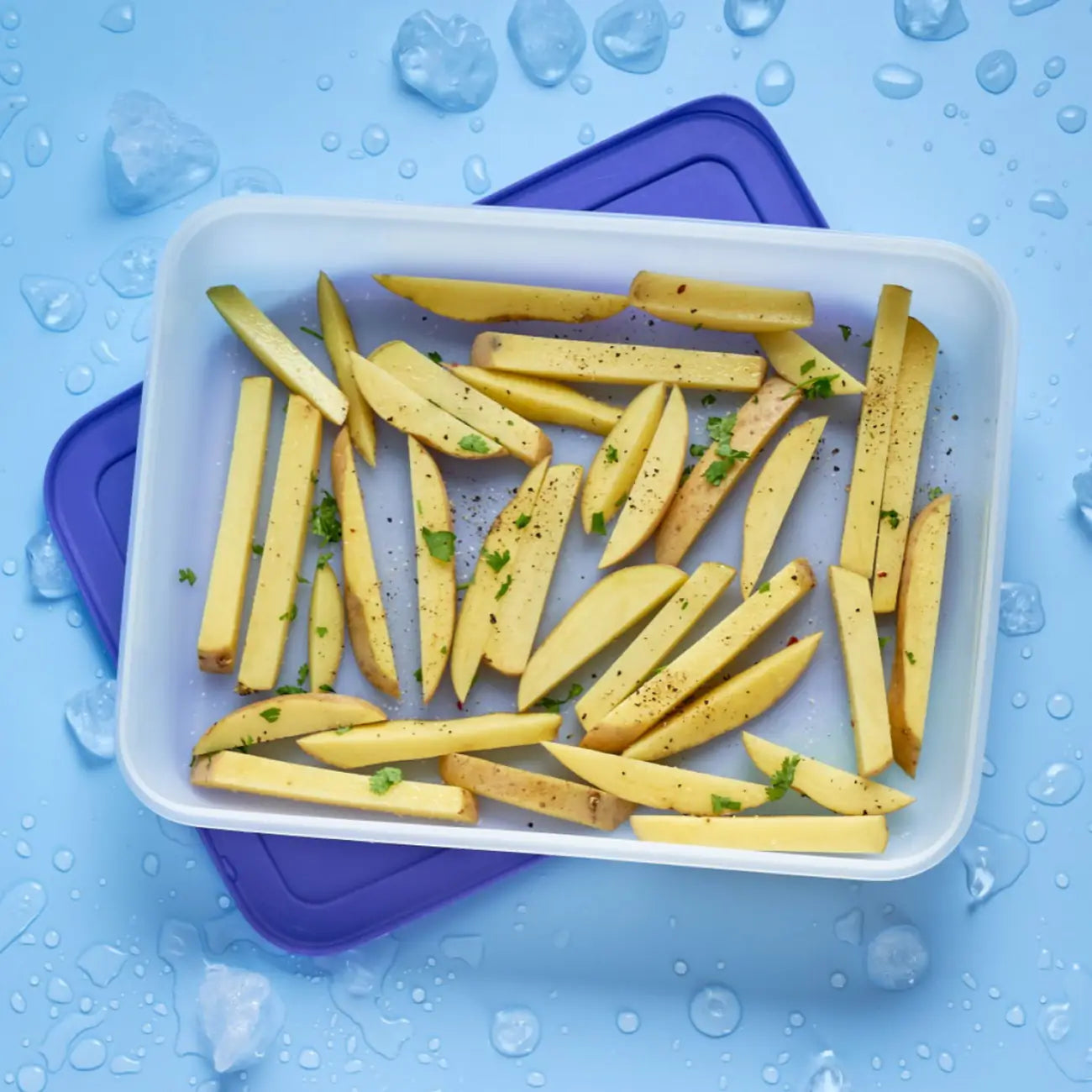 Eis-Kristall Gefrierbehälter 2,25l von der Marke Tupperware / in der Farbe dunkelblau / modular Stapelbar / Luft & Wasserdicht schließend / abgerundete Form für schnelles & gleichmäßiges Einfrieren / Hier direkt online kaufen