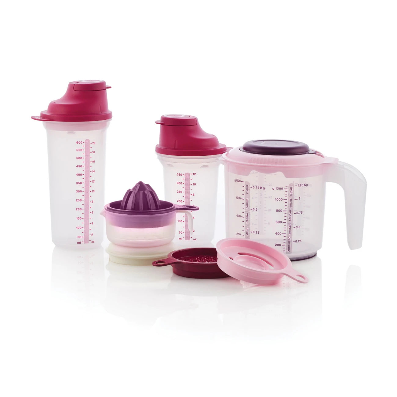 Küchenperle Lila von der Marke Tupperware / zum Reiben, Eitrennen und Fruchtpressen / inkl. Auffangbehälter / Ideal Kombinierbar mit dem Shake It und dem Rühr Mix 1,25 L / Alle teile sind modular Stapelbar / Platzsparend verstaubar / Hier direkt online kaufen