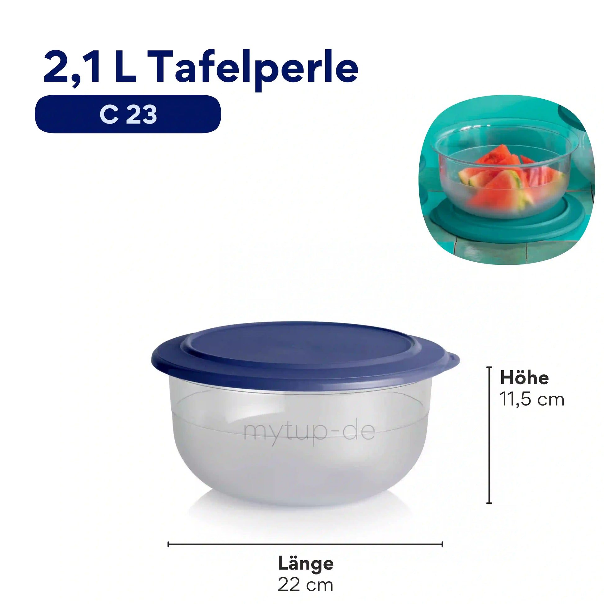 Große Tafelperle 2,1 L Servierschüssel mit Deckel von der Marke Tupperware / in der Farbe Transparent - Blau / Elegante Servierschüssel / Perfekt zum Transportieren / aus Glas ähnlichen Material für die Perfekte Klarsicht / Hier direkt online kaufen