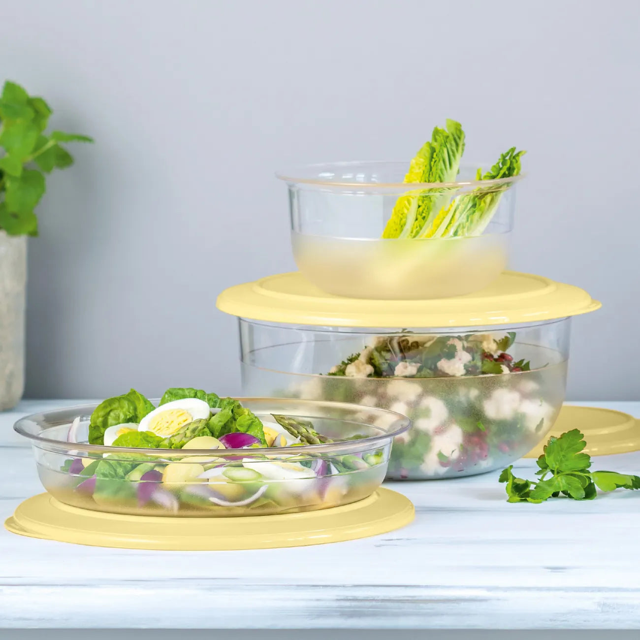 Maxi Tafelperle 6L von der Marke Tupperware / in der Farbe Gelb / Servier-, Transport- und Aufbewahrungsschüssel / Stapelbar / Transparente Optik / Luft- und Wasserdicht / Hier direkt online kaufen