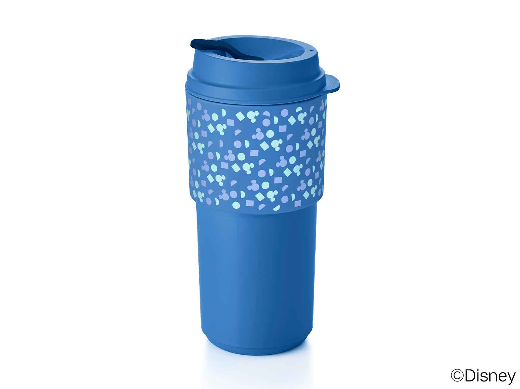 Eco+ Kaffeebecher 490 ml von der Marke Tupperware / in der Farbe Blau mit Mickey Mouse Design / mit Eco+ Straw / Umweltfreundlich & Nachhaltig / mit vor Hitze Schützender Banderole / Coffee To Go Becher / Hier direkt online kaufen 