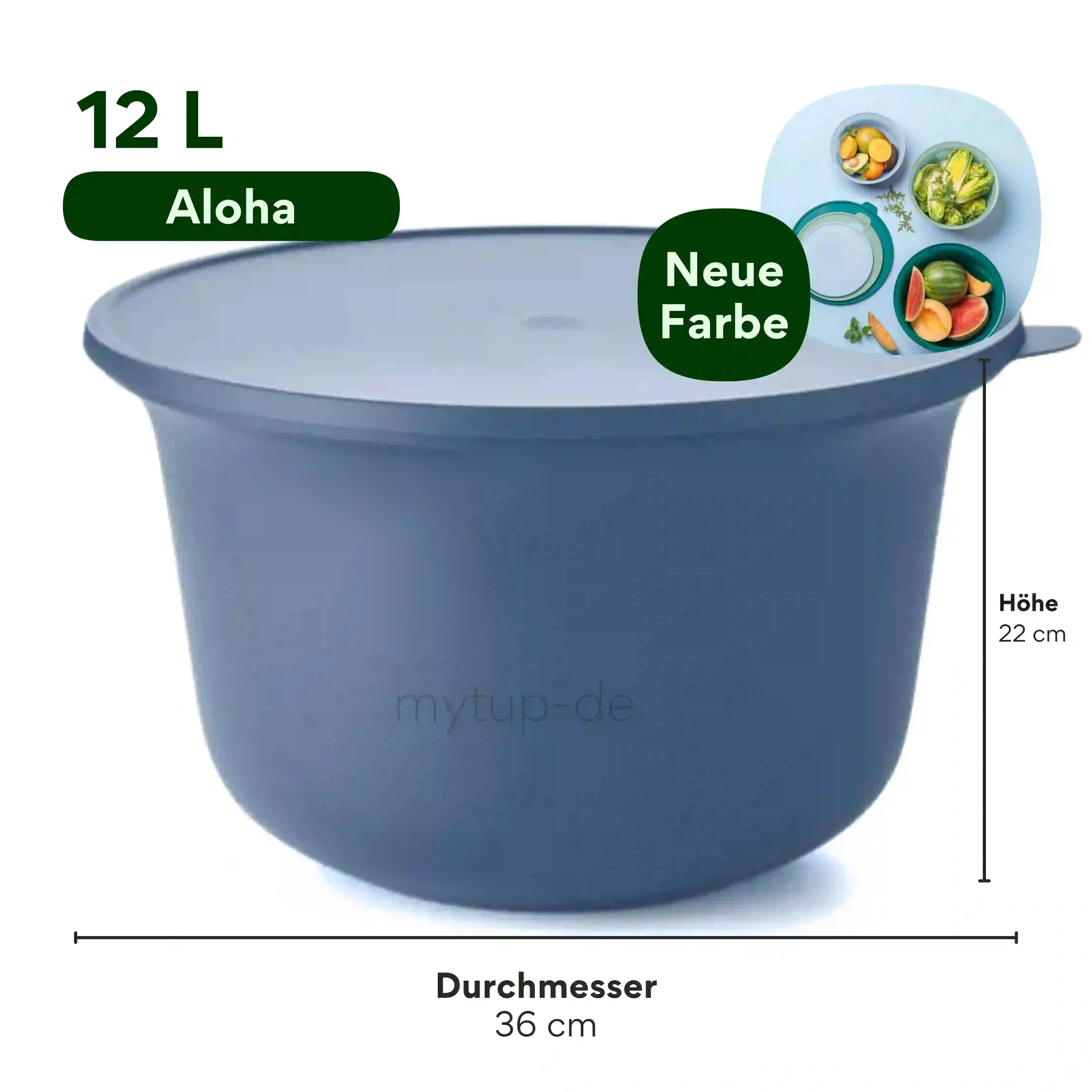 Aloha Schüssel 12l von der Marke Tupperware / in der Farbe Blau / Schüssel mit Luft & Wasserdichtem Deckel / Perfekt zum Mitnehmen & Servieren / Farbenfroh / Stapelbar / Hier direkt online kaufen 