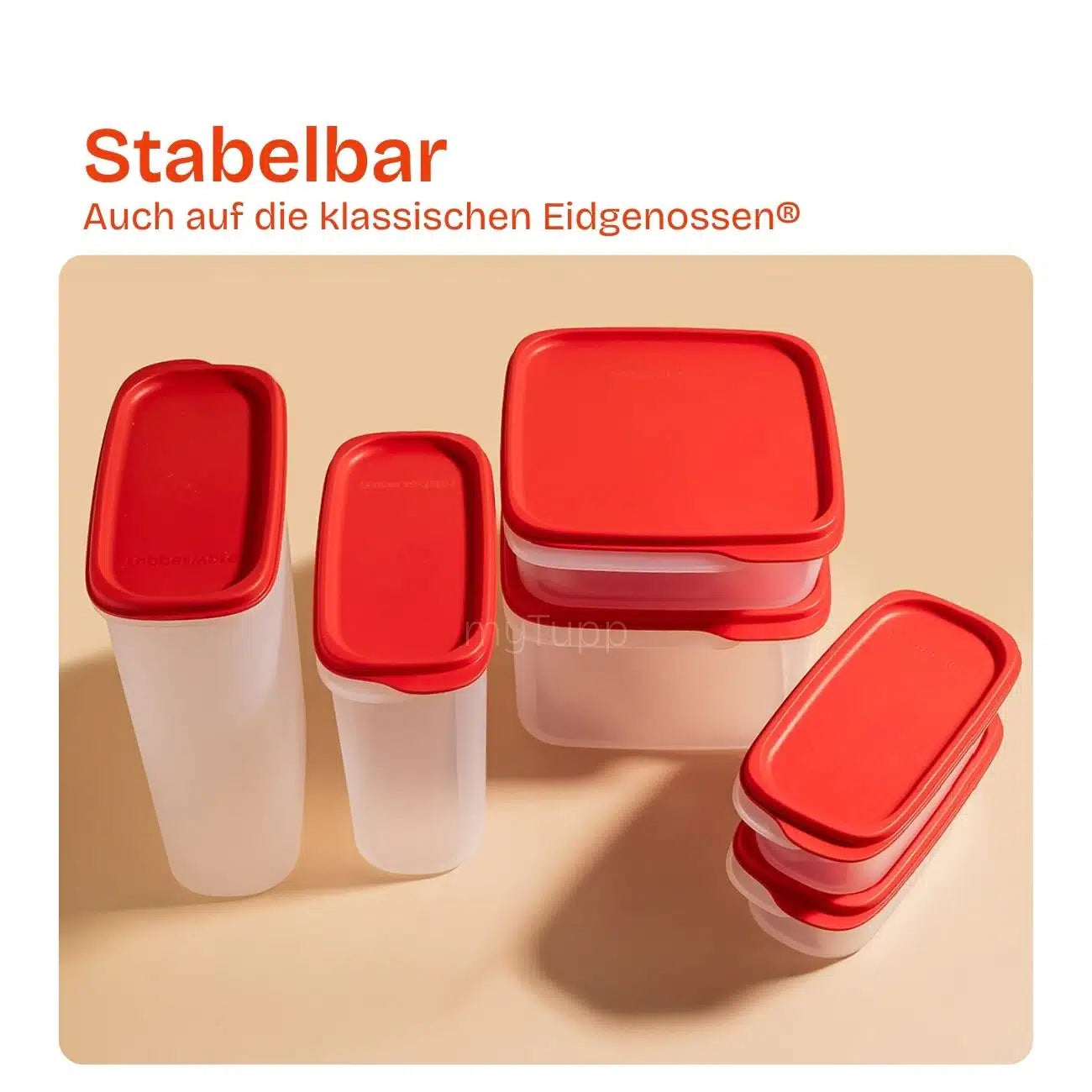 Modularer Eidgenosse 2 Oval 500ml von der Marke Tupperware / Modular Stapelbar / Vorratsbehälter für Trockenlebensmittel / Deckelfarbe Rot / Luft & Wasserdicht schließend / Aufbewahrungsbehälter für die Küche / Hier direkt online kaufen