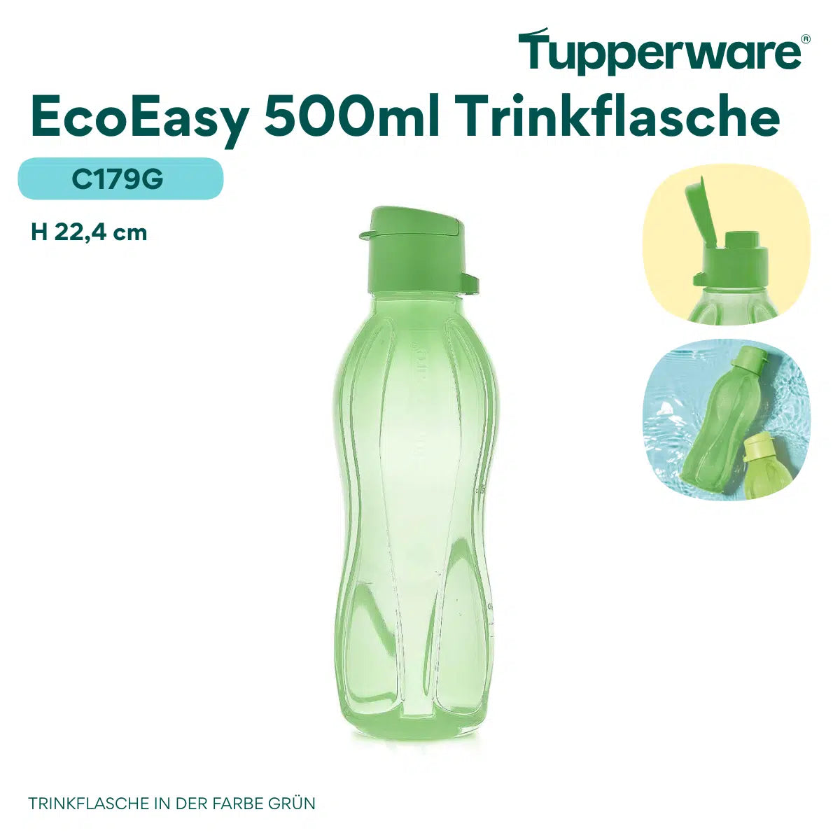 EcoEasy 500ml Trinkflasche von der Marke Tupperware / in der Farbe Grün / Trinkflasche für Unterwegs / Ideal für Picknick, Mittagspause oder Wandertag / Hier direkt online kaufen