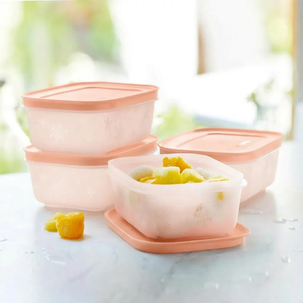 Eiskristall Gefrierbehälter Set 4-teilig von der Marke Tupperware / in der Farbe Rosa / Gefrierbehälter / Gefrierbeutel / Modular Stapelbar / Luft & Wasserdicht schließbar / Hier direkt online kaufen