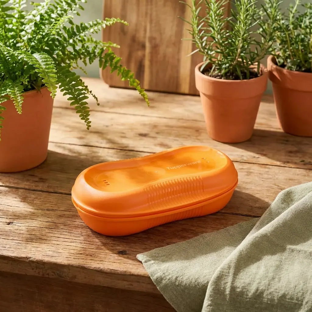 Mikro Meister von der Marke Tupperware / in der Farbe Orange / Ideal geeignet zum zubereiten und erwärmen von schnellen Gerichten / für die Mikrowelle / Mikrowellenbehälter / Hier direkt online kaufen