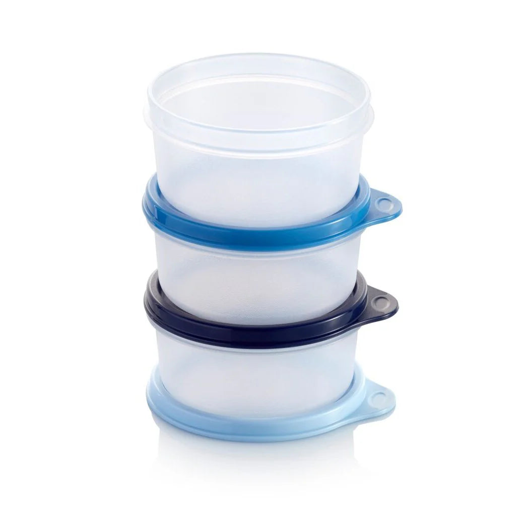 Drei Julchen Frische Behälter von der Marke Tupperware / drei 200ml Frische Behälter / Fröhlich und Kindgerecht / Platzsparend verstaubar / mit dichtschließendem Luft & Wasserdichtem Deckel / Vorratsbehälter / Aufbewahrungsbehälter / Hier direkt online kaufen