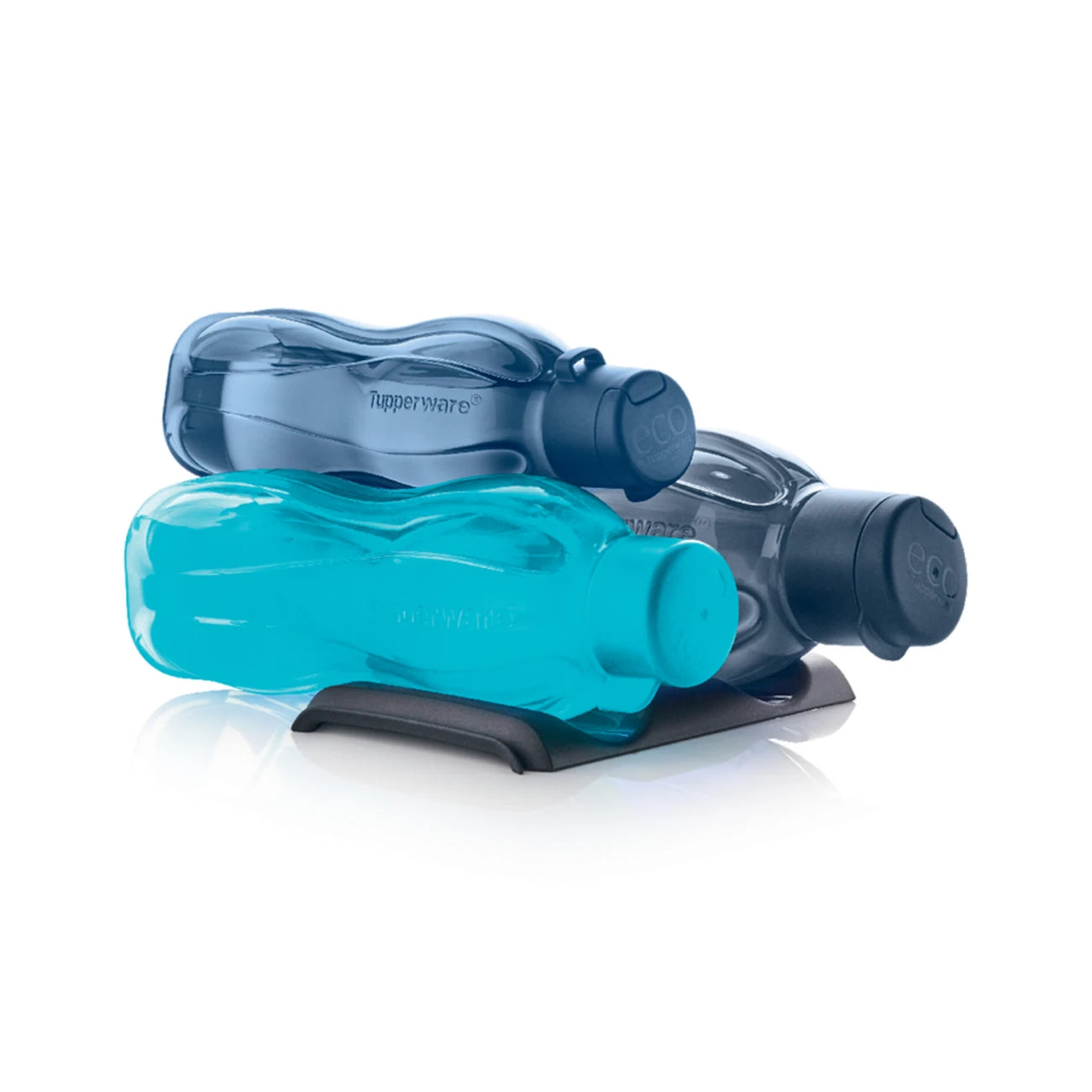 Flaschenhalter Getränkestapler von der Marke Tupperware / Flaschenhalter aus Recycling Material / in der färbe Schwarz / Nachhaltig & Praktisch / Ideal zum stapeln von EcoEasy Trinkflaschen / auch im Kühlschrank nutzbar / Hier direkt online kaufen