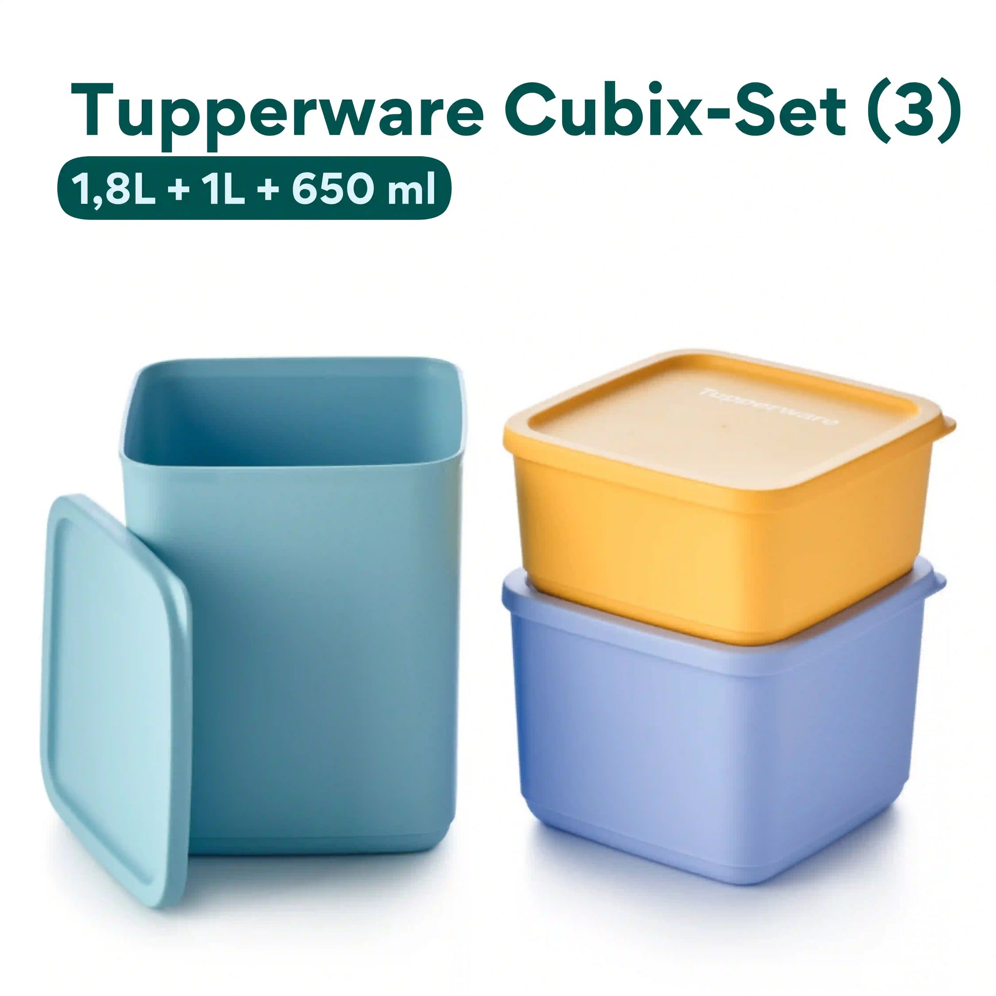 Cubix-Set (3) in Bunt von der Marke Tupperware / Vorratsbehälter / Aufbewahrungsbehälter / Modular Stapelbar / Luft & Wasserdicht schließend / Hier direkt online kaufen