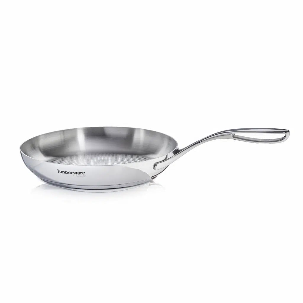 Mastro Edelstahlpfanne 28cm mit Deckel von der Marke Tupperware / Bratpfanne / Stielpfanne / geeignet für Induktion, Gas, Elektro und den Backofen / Hier direkt online kaufen 