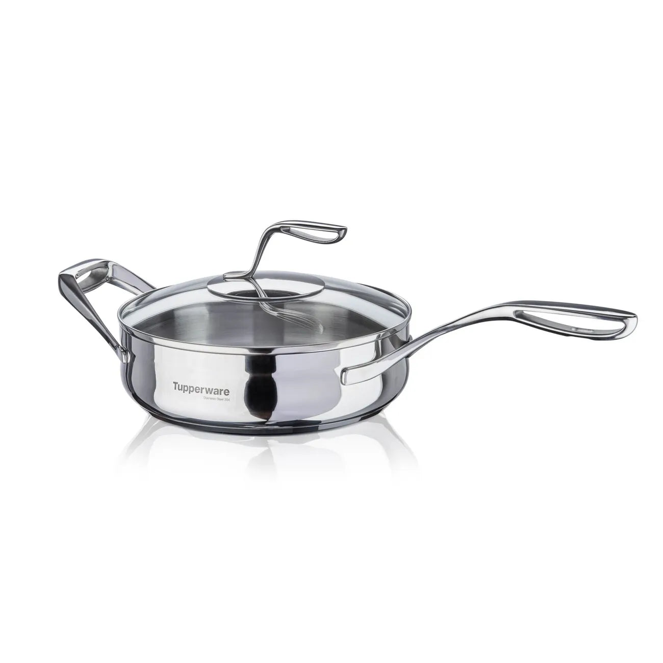 Edelstahl Sauteuse 2,8 Liter mit Deckel von der Marke Tupperware / für Induktion / Mastro Serie / Sauteuse mit Glasdeckel / 24 cm Durchmesser / Kochgeschirr mit griff / Edelstahlpfanne / Hier direkt online kaufen