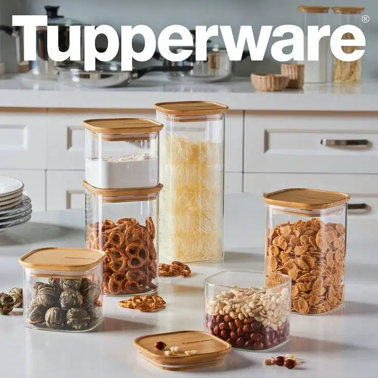 Bamboo Clear Storage Trio von der Marke Tupperware / Behälter in 500ml, 1,1 Liter und 1,9 Liter / Vorratsglas / Vorratsbehälter / Meal Prep / Behälter mit Bambus Deckel / Aufbewahrungsbehälter / Hier direkt online kaufen 