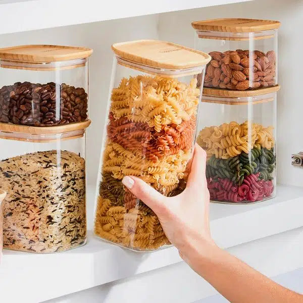 Bamboo Clear Storage Trio von der Marke Tupperware / Behälter in 500ml, 1,1 Liter und 1,9 Liter / Vorratsglas / Vorratsbehälter / Meal Prep / Behälter mit Bambus Deckel / Aufbewahrungsbehälter / Hier direkt online kaufen 