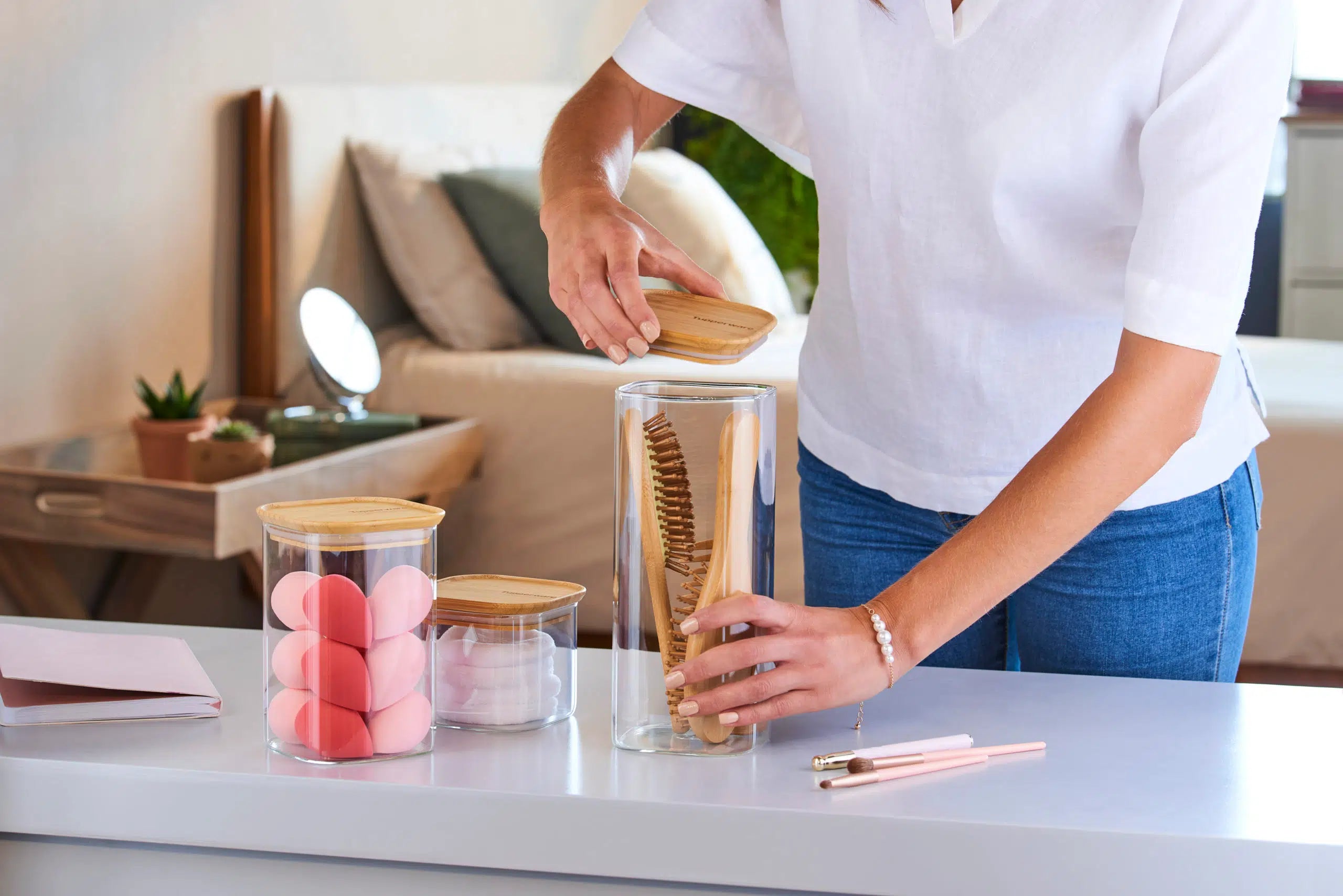 Bamboo Clear Storage Trio von der Marke Tupperware / Behälter in 500ml, 1,1 Liter und 1,9 Liter / Vorratsglas / Vorratsbehälter / Meal Prep / Behälter mit Bambus Deckel / Aufbewahrungsbehälter / Hier direkt online kaufen 