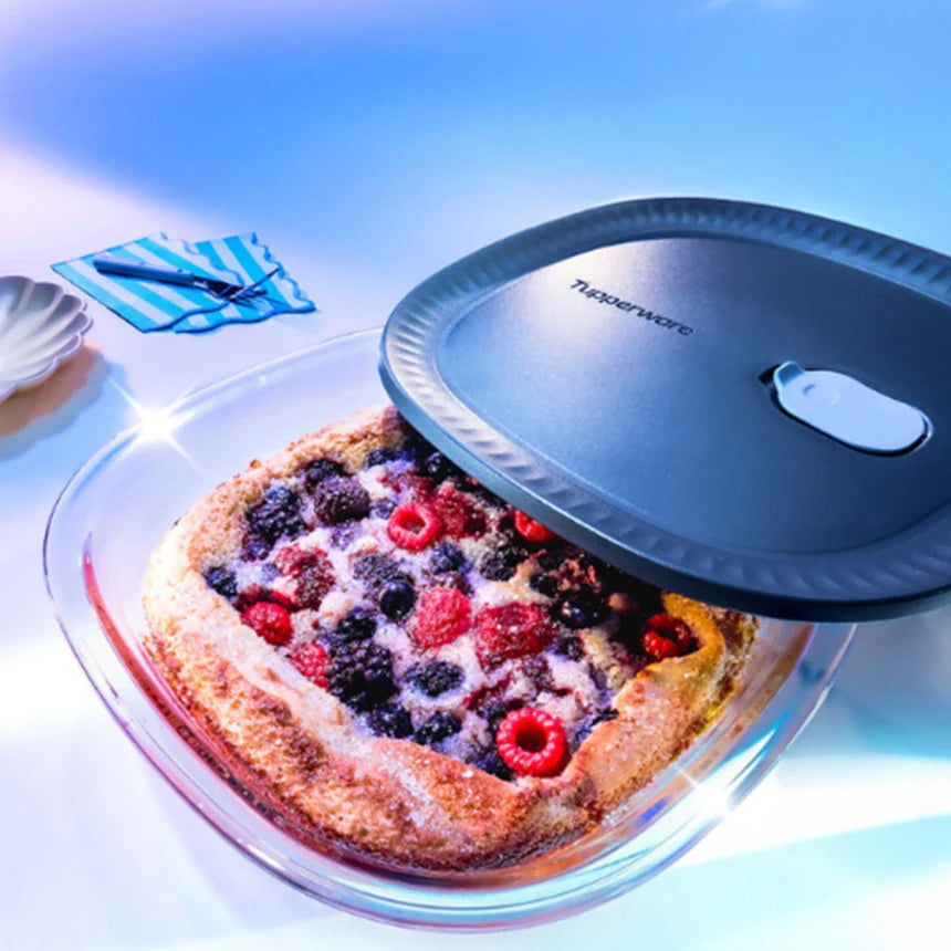 Voila Glass Quadratisch 1,6 Liter von der Marke Tupperware / Glasbehälter für die Mikrowelle / Mikrowellenbehälter / Transportbehälter / Lunchbox / Glasform mit Deckel / Hier direkt online kaufen