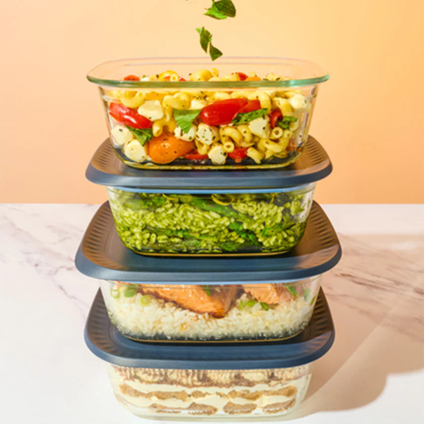 Voila Rechteckig 400ml von der Marke Tupperware / Glasbehälter /  für die Mikrowelle und Ofen / Ideal für Meal Prep / stapelbar / mit dichtschließendem Deckel