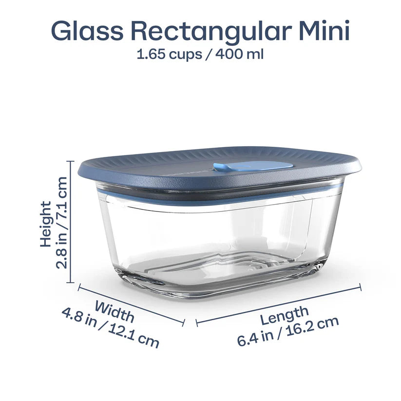 Voila Rechteckig 400ml von der Marke Tupperware / Glasbehälter /  für die Mikrowelle und Ofen / Ideal für Meal Prep / stapelbar / mit dichtschließendem Deckel