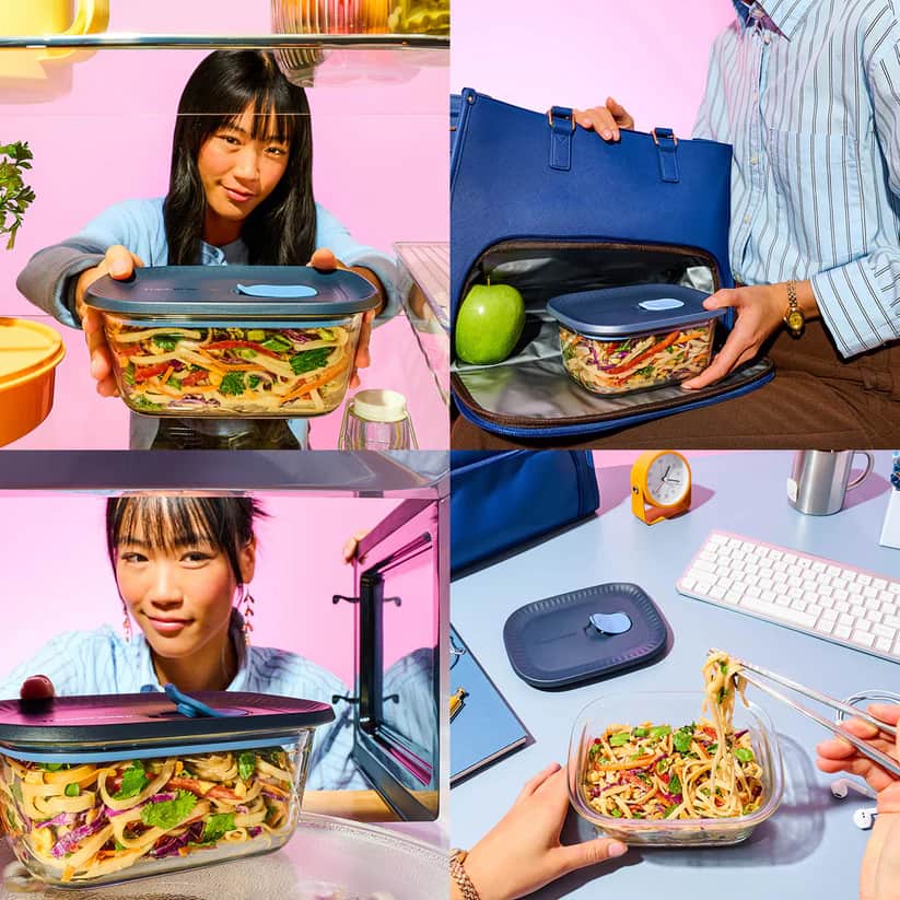 Voila Rechteckig 400ml von der Marke Tupperware / Glasbehälter /  für die Mikrowelle und Ofen / Ideal für Meal Prep / stapelbar / mit dichtschließendem Deckel