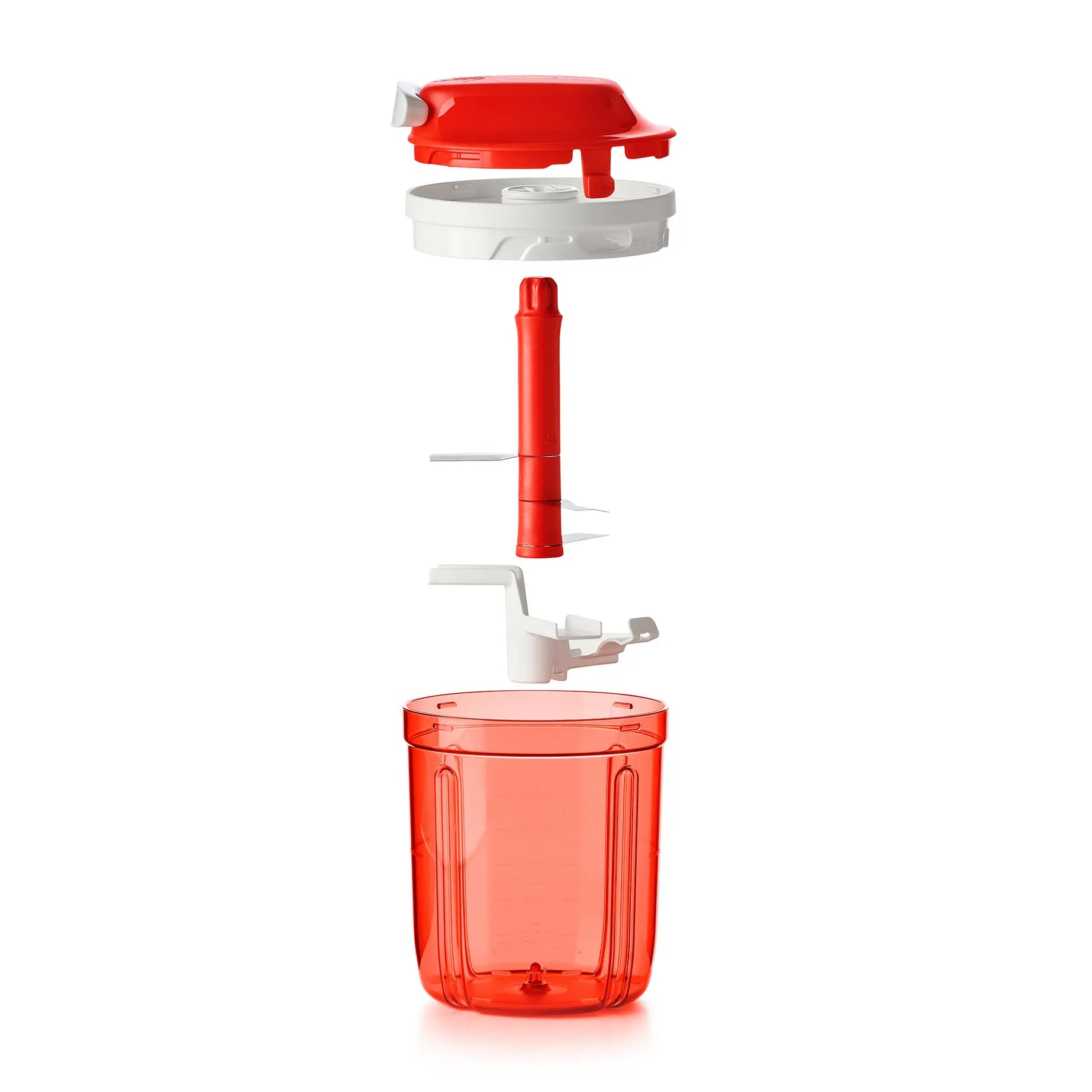 SuperSonic Multi Chef von der Marke Tupperware / Schneidet perfekt Obst, Kräuter und Gemüse / auch zum zubereiten von Smoothies, Pürees und Salatdressings geeignet / mit Quirl Einsatz / Funktioniert ohne Strom mit Zugmechanismus / Hier direkt online kaufen 
