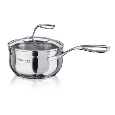 Edelstahl Sauteuse 2,8 Liter mit Deckel von der Marke Tupperware / für Induktion / Mastro Serie / Sauteuse mit Glasdeckel / 24 cm Durchmesser / Kochgeschirr mit griff / Edelstahlpfanne / Hier direkt online kaufen