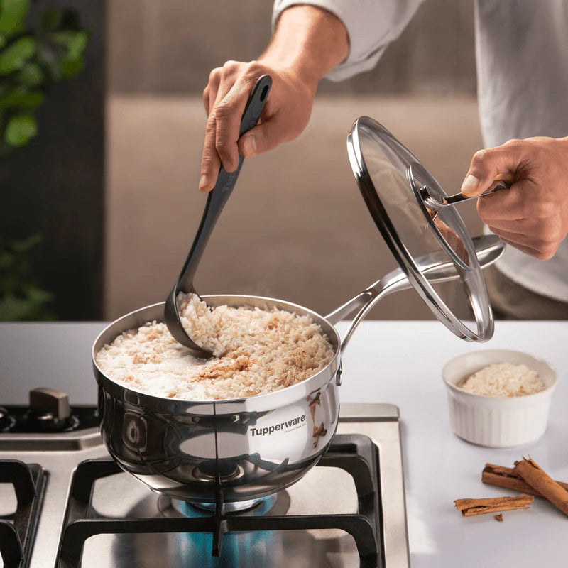 Edelstahl Sauteuse 2,8 Liter mit Deckel von der Marke Tupperware / für Induktion / Mastro Serie / Sauteuse mit Glasdeckel / 24 cm Durchmesser / Kochgeschirr mit griff / Edelstahlpfanne / Hier direkt online kaufen