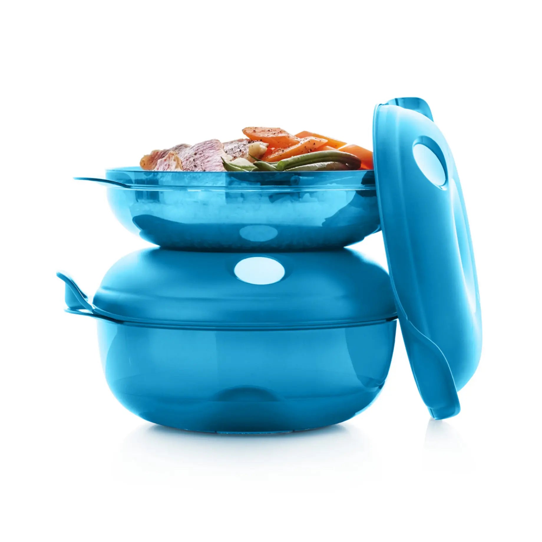 Tupperware Mikro-Fix 700 ml, rund Blau Mikrowellengeschirr aus Kunststoff zum Erwärmen von Speisen